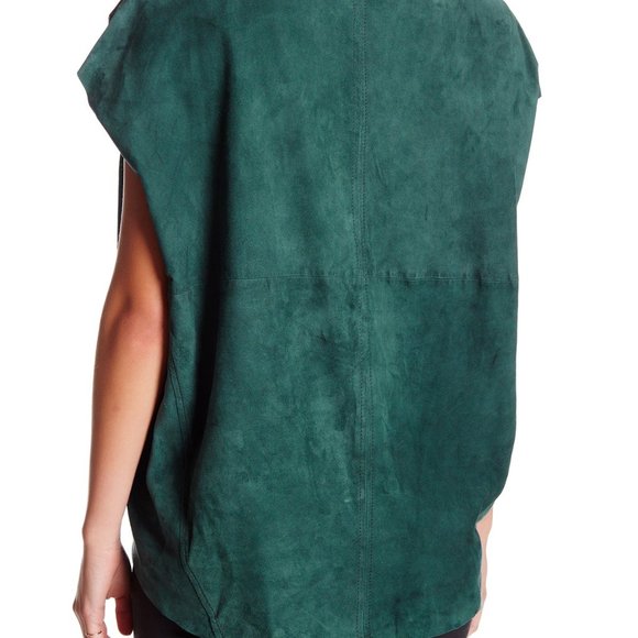 Muubaa Hi-Low Sinatra Drape Suede Turquoise Teal Top Relaxed Blouse 4 Small - Picture 2 of 11